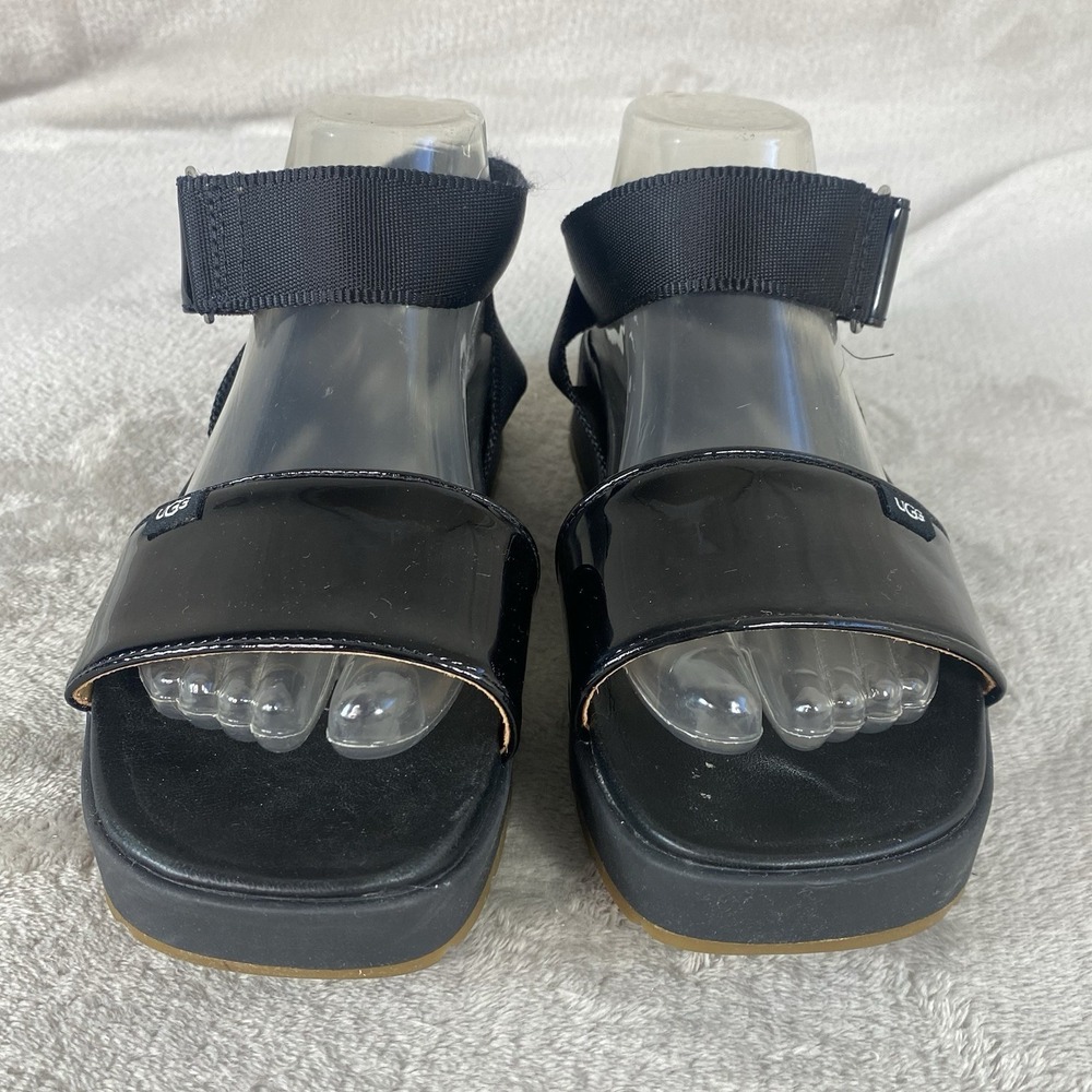 UGG Lennox Strappy Flat Sandals Womens Size 10 Black Patent Leather NEW - Picture 5 of 11